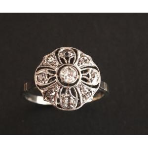 Bague Fleur Diamants, Or Et Platine.