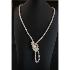 Cultured Pearl Long Necklace, 18k Gold Clasp.