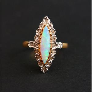 Opal And Diamond Ring, 2 Tone 18 Carat Gold.