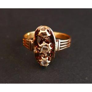 Old Ring Set With 3 Rose Cut Diamonds, Horse Head Hallmark, 18 Carat Rose Gold.