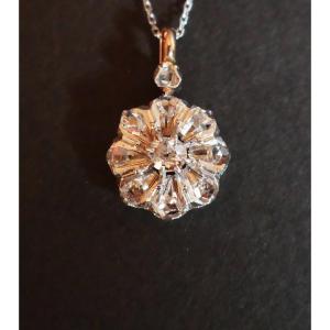 Old Pendant Set With Diamonds, 18 Carat White Gold Chain.