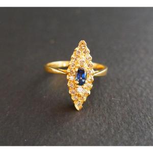 Marquise Sapphire And Diamond Ring, 18 Carat Yellow Gold.