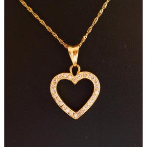 Heart Pendant Set With White Sapphires, 18-carat Gold Chain.