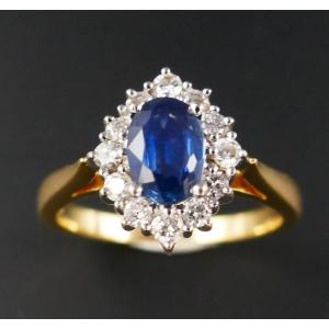 Sapphire And Diamond Ring, 18k Yellow Gold And White Gold.