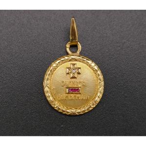 Augis Diamond And Ruby Love Medal, 18 Carat Gold