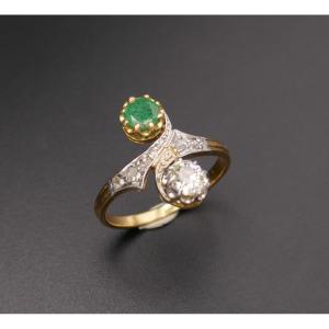 Bague Ancienne Diamants Et Emeraude, XIXème