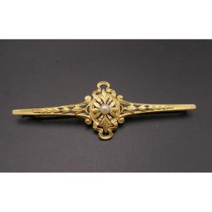 Pearl Barrette Brooch, 18 Carat Gold.