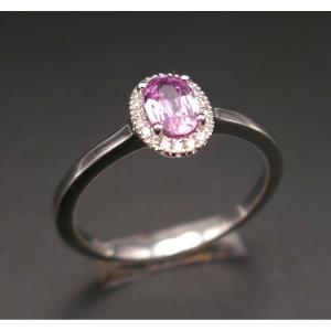 Pink Sapphire And Diamond Ring, 18 Carat White Gold.