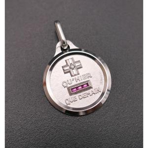  Augis Medal Of Love, Calibrated Diamond And Ruby, 18 Carat White Gold.