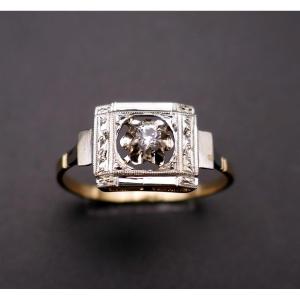 Diamond Ring, Art Deco Style, Two-tone Gold Setting.