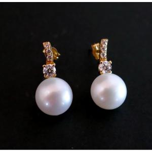 Pearl And Stone Earrings, 18-carat Gold.