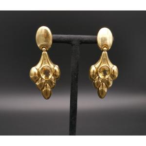 Boucles d'Oreilles Or Jaune Et Citrine.