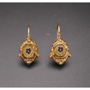 Antique Gold And Enamel Earrings.