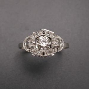 Diamond Ring, Gold And Platinum, Art Deco Period, Brand-new From Stock.