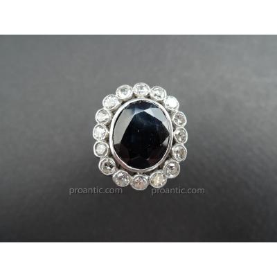 Art Deco Ring In Platinum, Sapphire And Diamonds.