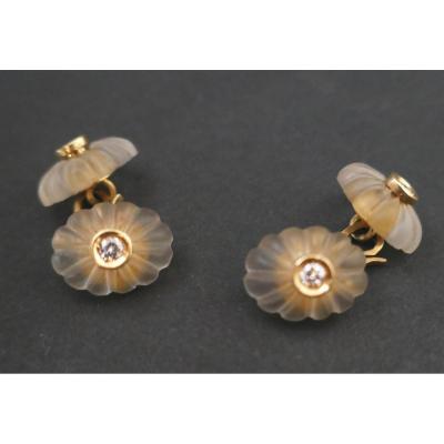 Rock Crystal And Diamond Cufflinks, 18k Gold.