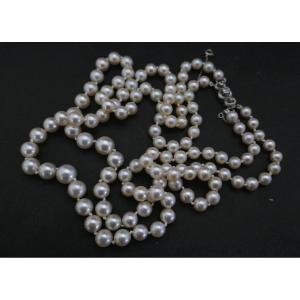 Double Row Necklace Of Cultured Pearls, Diamonds.