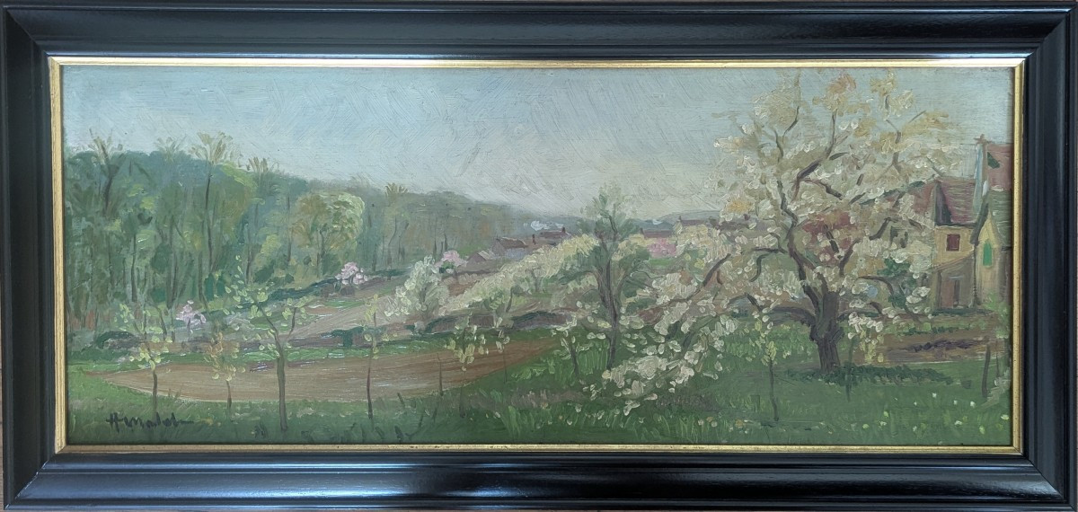 Albert Malet (1905.1986). Ecole de Rouen. Pommiers en fleurs.