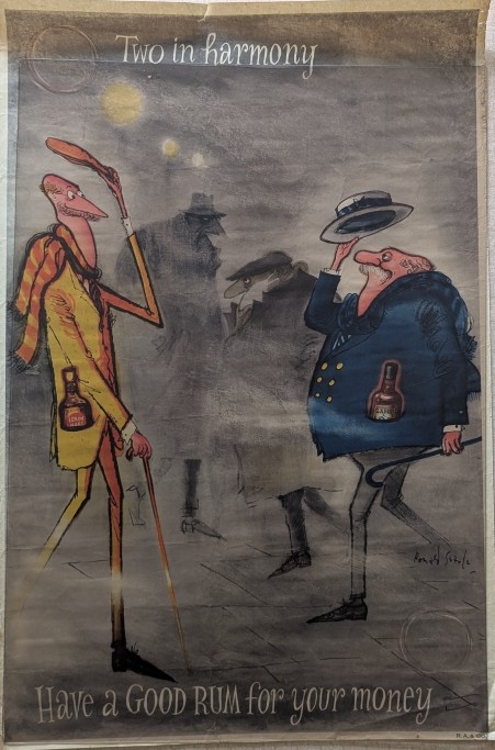 Affiche publicitaire des années 60 pour le rhum Lemon Heart par Ronald Searle.