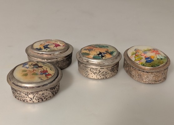 Silver And Mother-of-pearl Pill Boxes. Persia.