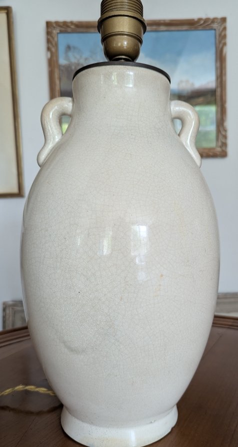 Art Deco Vase In Cracked Earthenware. Mounted As A Lamp.-photo-2