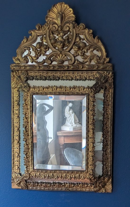 19th Century Brass Mirror With Glazing Beads-photo-2