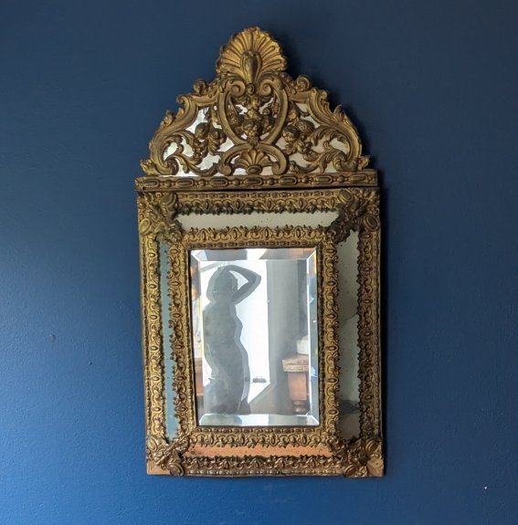 19th Century Brass Mirror With Glazing Beads-photo-3