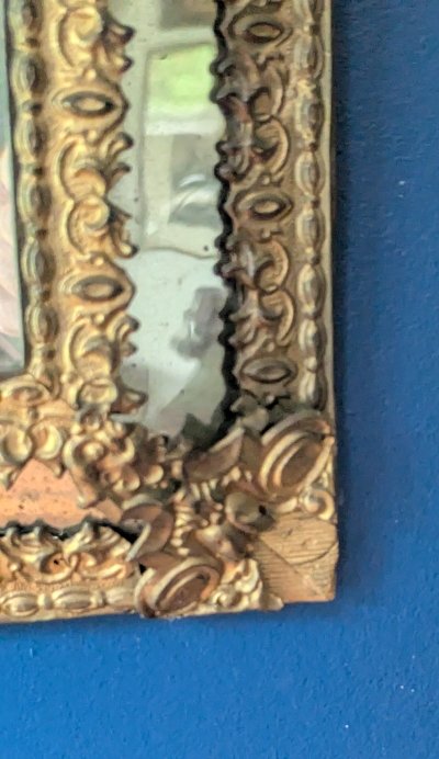 19th Century Brass Mirror With Glazing Beads-photo-1