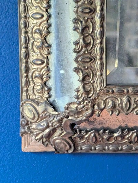 19th Century Brass Mirror With Glazing Beads-photo-2