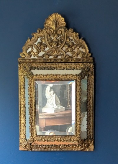 19th Century Brass Mirror With Glazing Beads