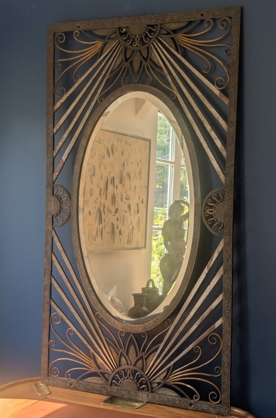 Art Deco Wrought Iron Mirror. Signed-photo-4