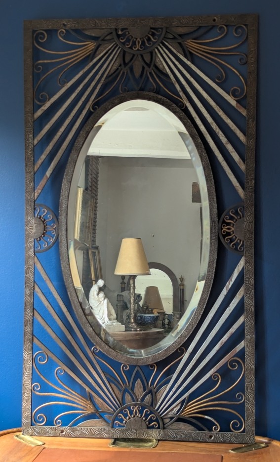 Art Deco Wrought Iron Mirror. Signed