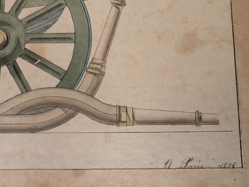 Watercolor Drawing. Steam Fire Engine. 1884.-photo-2