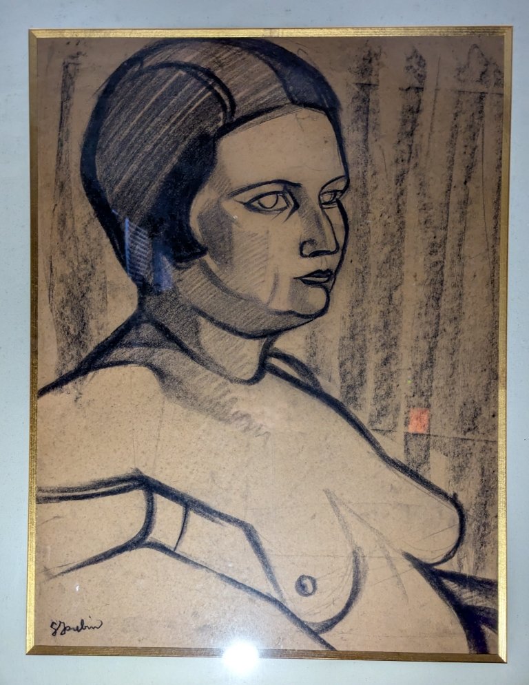 Portrait Of A Woman. Georges Joubin. Large Drawing.-photo-2