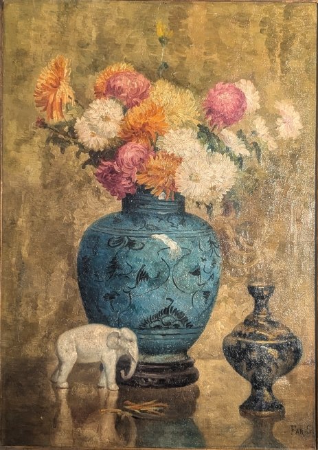 Vase Of Flowers With An Elephant. Far-si, Said Georges Farcy.-photo-4