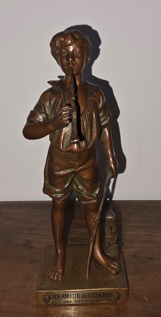 The Lizard Charmer. Adolphe Jean Lavergne (1863-1928). Bronze-photo-4