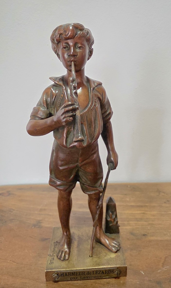 The Lizard Charmer. Adolphe Jean Lavergne (1863-1928). Bronze