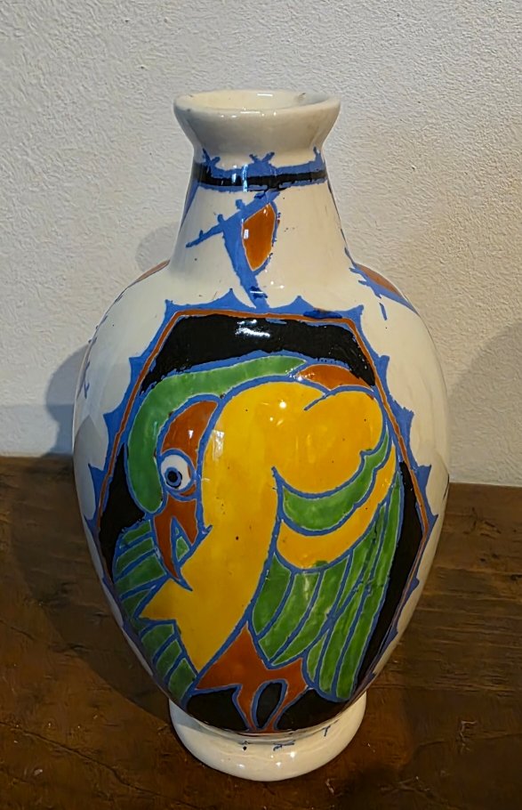 Vase perroquet Art déco. Boch frères Keramis.-photo-3