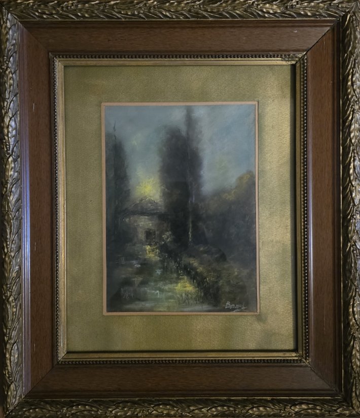 Léonard Bordes. Rouen School. Undergrowth Landscape. Pastel.-photo-4