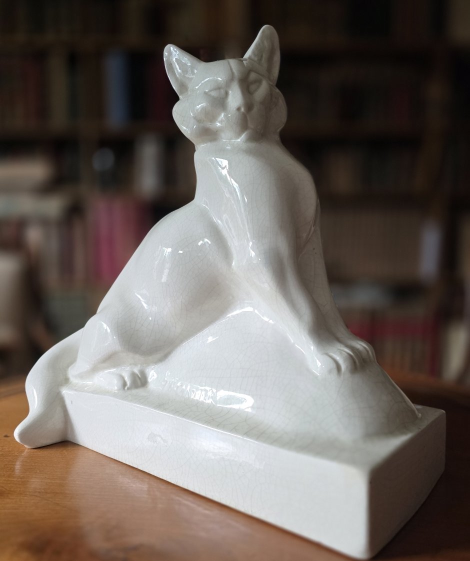Cat In Crackled Earthenware. Thomas Cartier. Art Deco Period.-photo-3