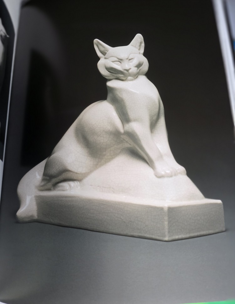 Cat In Crackled Earthenware. Thomas Cartier. Art Deco Period.-photo-1