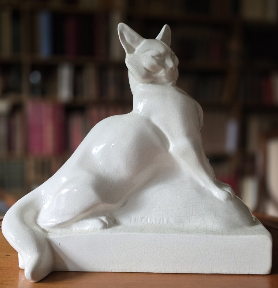 Cat In Crackled Earthenware. Thomas Cartier. Art Deco Period.