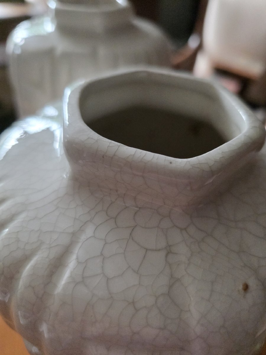 Paire de vases en faience Art Déco en faience craquelée.-photo-2