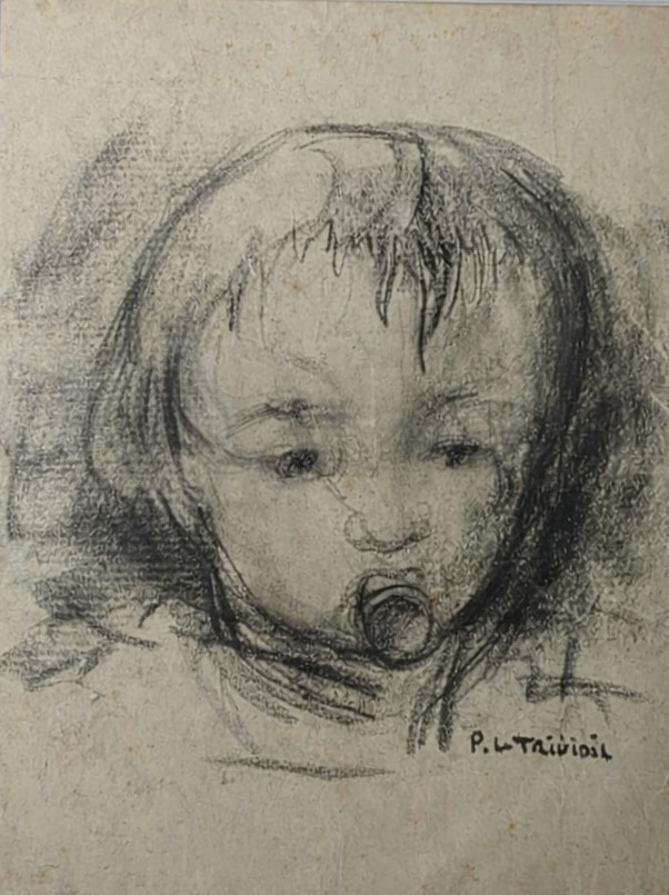 Pierre Le Trividic. Rouen School. Portrait Of A Child. Drawing.
