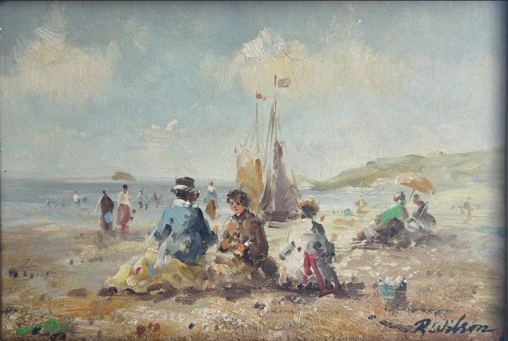 Beach Scenes. R. Wilson. Oils On Panel.-photo-4