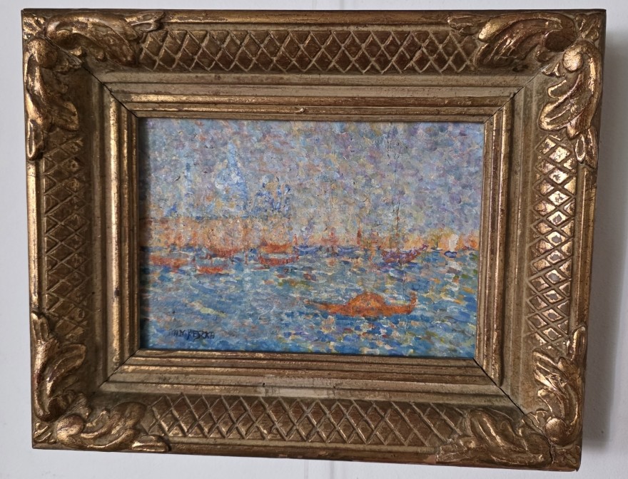 Stan Reszka. Vue de Venise. Tableau pointilliste. hsc.