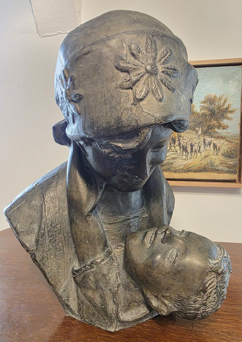 Mereste 19 ème. 20 ème. Maternité. Bronze patiné.-photo-3