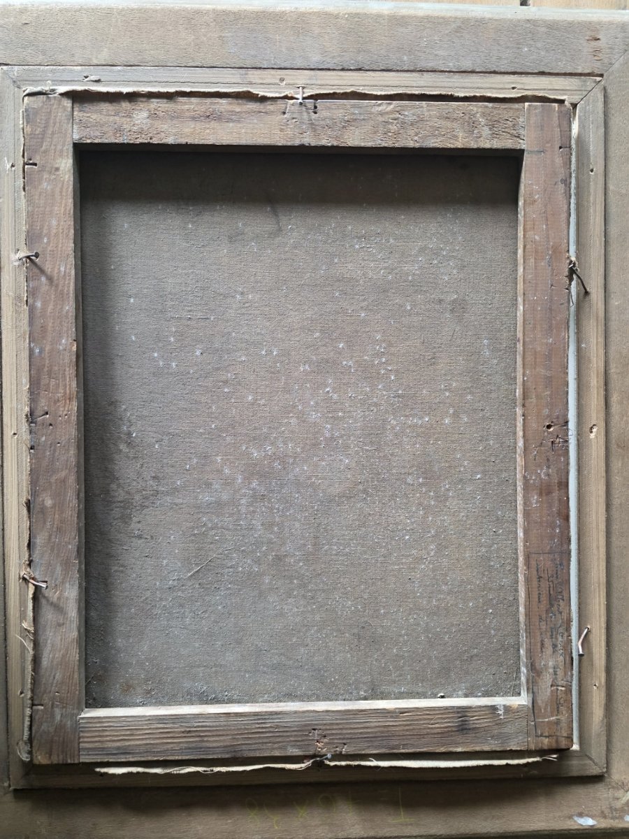 André Albert Leroux. Scène d'intérieur de ferme. Huile sur toile-photo-2