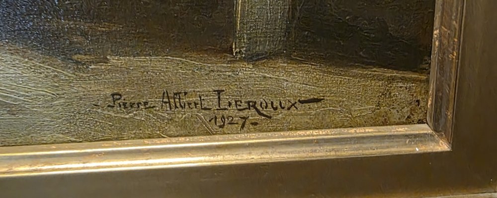 André Albert Leroux. Scène d'intérieur de ferme. Huile sur toile-photo-3