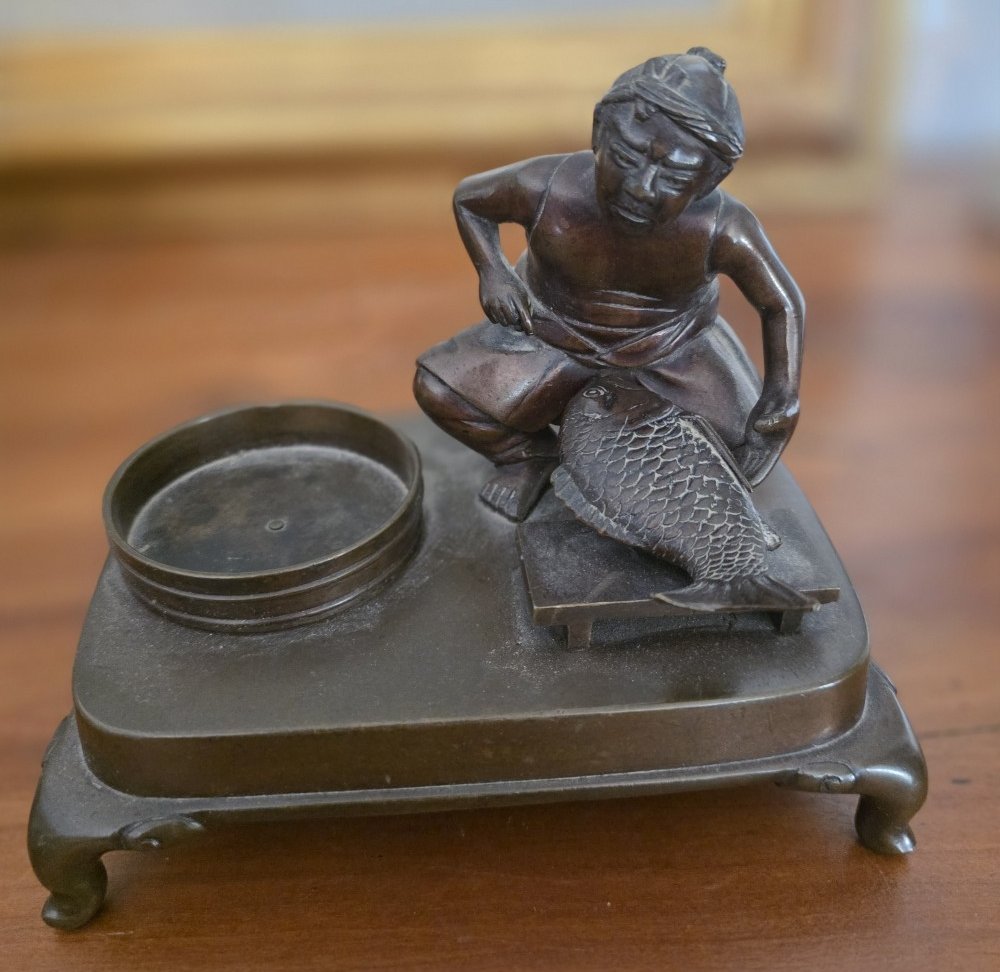 Carp Fisherman. Bronze. By Seimatsu. Japan, Meiji Era-photo-3